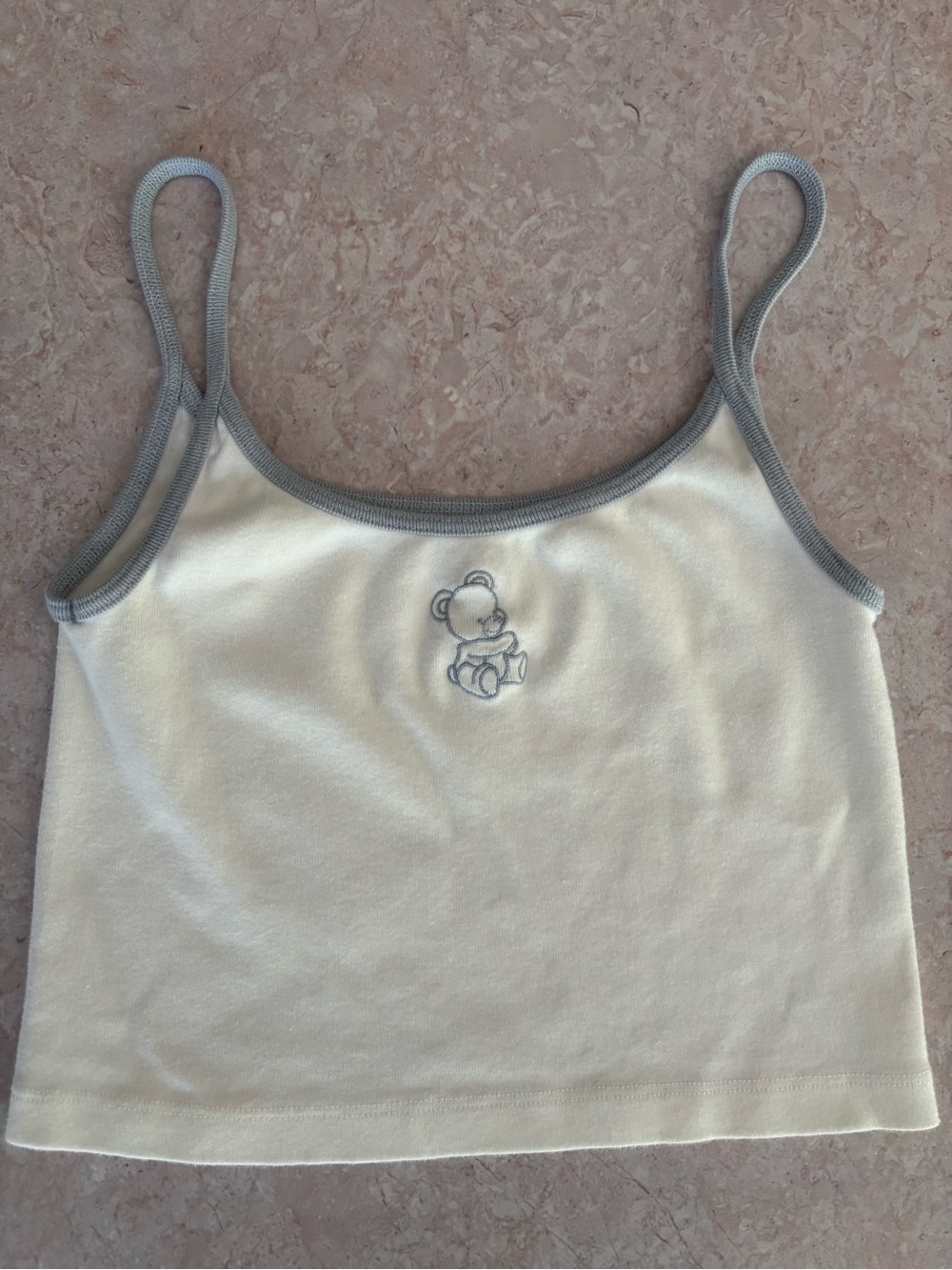 John Galt White Tanktop with Blue Trim and Teddy Motif